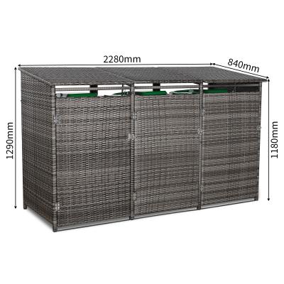 Nest wheelie bins shed / store in Grey Rattan Weave (WBS-3G)