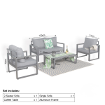 CK-04 Dune Range Large Sofa Set Charcoal Aluminium Frame With Grey Cushions