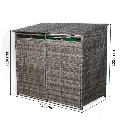 Nest wheelie bins shed / store in Grey Rattan Weave (WBS-2G)