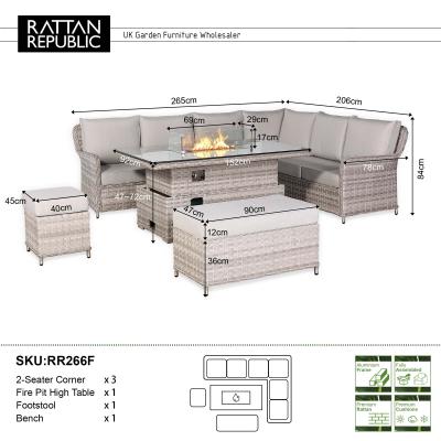 Havana Range High Back Right Hand Corner Sofa Set with Fire Pit Rising Table