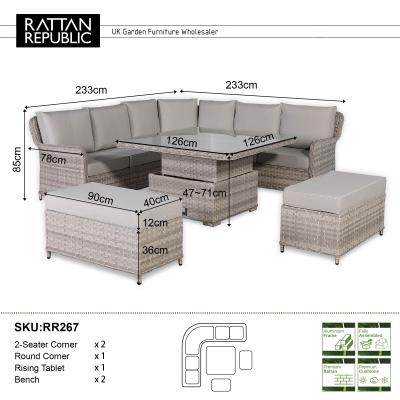 Havana Range Round Corner Sofa Set with Rising Table