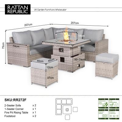 Aurora Range High Back Corner Sofa Set with Fire Pit Rising Table