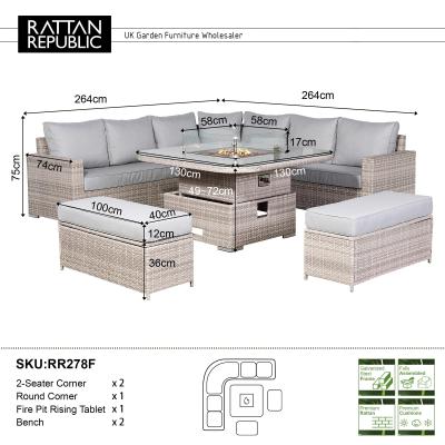 Aurora Range Large Round Corner Sofa Set with Fire Pit Rising Table