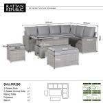 Monaco Range Right Hand Corner Sofa Set with Rising Table in Light Grey Weave