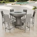 Cambridge Aluminium frame Round Bar Set with Ice Bucket in Stone Browne Grey Weave