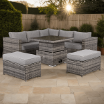 AURORA High Back Corner Sofa Set with Fire Pit Rising Table