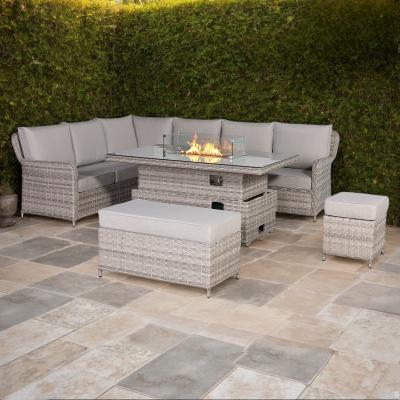 Havana Range  High Back Left Hand Corner Sofa Set with Fire Pit Rising Table