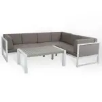 Roma Range Right Hand Corner Sofa Set in white Aluminium Frame with Grey Cushions(#AU01)