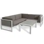 Roma Range Right Hand Corner Sofa Set in white Aluminium Frame with Grey Cushions(#AU01)