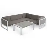 Roma Range Right Hand Corner Sofa Set in white Aluminium Frame with Grey Cushions(#AU01)