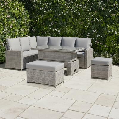 Monaco Range Left Hand Corner Sofa Set with Rising Table in Light Grey Weave