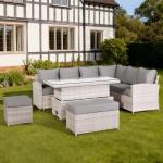 Monaco Range Right Hand Corner Sofa Set with Rising Table in Beige Grey Weave