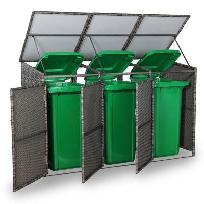 Nest wheelie bins shed / store in Grey Rattan Weave (WBS-3G)