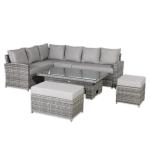 Monaco Range Left Hand Corner Sofa Set with Rising Table in Dark Grey Weave