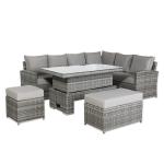 Monaco Range Right Hand Corner Sofa Set with Rising Table in Dark Grey Weave