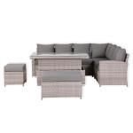 Monaco Range Right Hand Corner Sofa Set with Rising Table in Beige Grey Weave