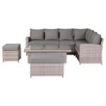 Monaco Range Right Hand Corner Sofa Set with Rising Table in Beige Grey Weave