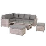 Monaco Range Left Hand Corner Sofa Set with Rising Table in Beige Grey Weave