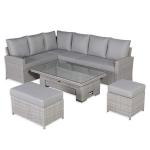 Monaco Range Left Hand Corner Sofa Set with Rising Table in Light Grey Weave