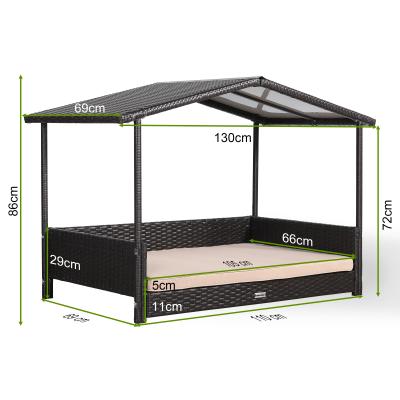 Bax Mice Wicker Raised Dog House /Rattan Dog Bed for Indoor/Outdoor with Weatherproof Roof and Removable Cushion Lounge in Brown Weave(Z4-Large)