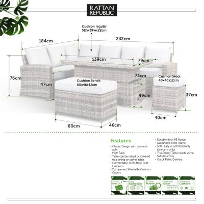 Sloane Range Left Hand Corner Sofa Set with Rising Table in Rustic Grey Weave (2021 version)